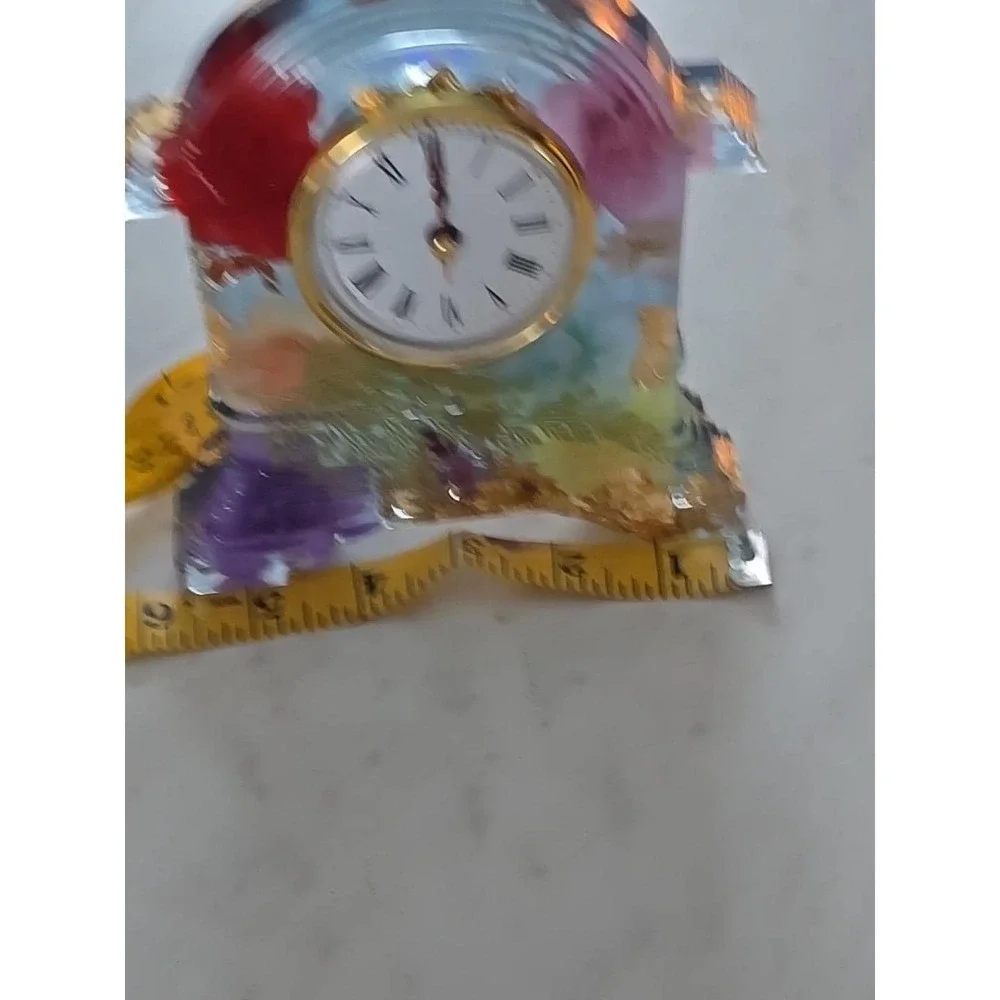 Handmade‎ Resin Desk Clock Decoration Gift Clear With Multi Colored Flowers 733